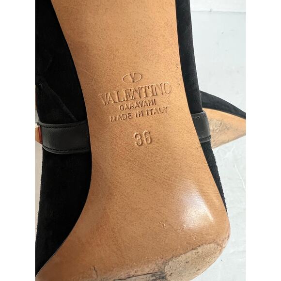 Valentino Garavini Rockstud Black Suede Pointy Toe Side Zip Up Ankle Boots Sz 6 - Picture 11 of 12